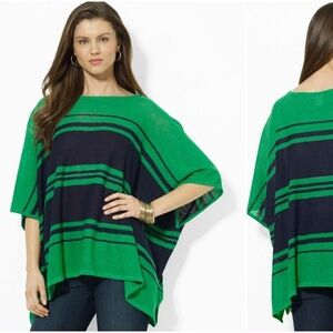 LRL Lauren Jeans Ralph Lauren Linen Poncho Sweater Green Navy Striped One Size